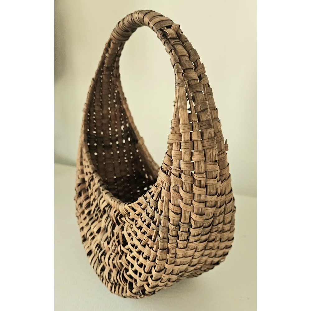 Antique French Style Harvest Basket Woven Round Handle